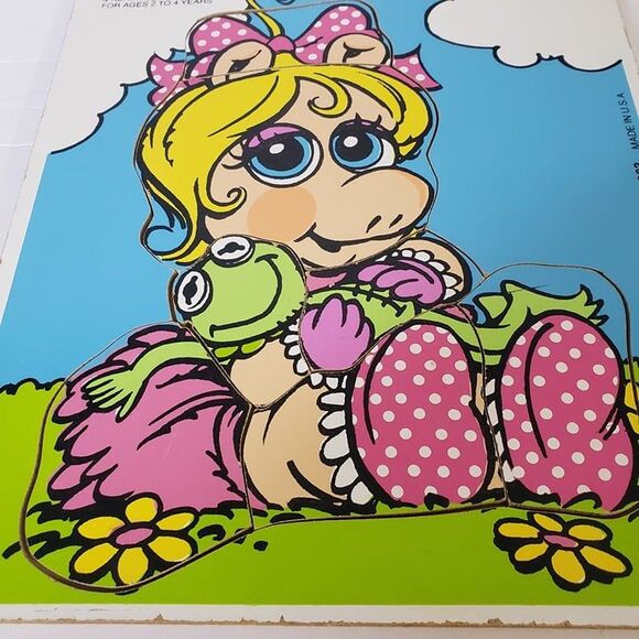 Vintage Playskool Baby Miss Piggy Wooden Board Puzzle Jim Henson Kids Learning - Picture 2 of 8